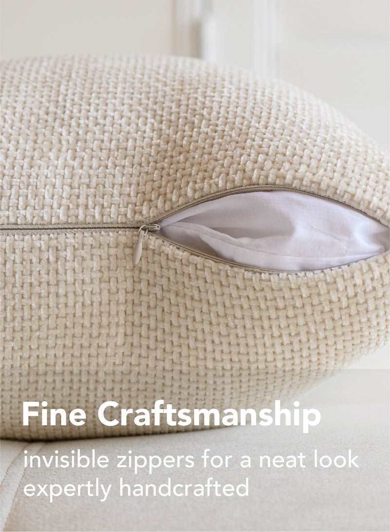 a moment Off White Chenille Cushion Cover Throw Pillow Covers 45x45 CM Pack of 2 Modern Decorative Pillowcase Farmhouse Cross Pillows - Image 2